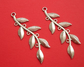 Ox Silver Stamping  Leaf Branch Pendant Connector Jewelry Findings. 4 