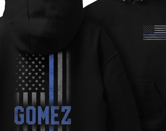 Custom Name Thin Blue Line American Flag Hoodie: Police Officer Gift