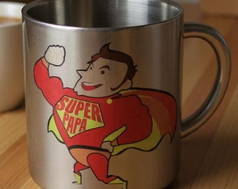 Personalized stainless steel Super Dad mug - Father's Day gift - 300 ml metal mug - Original dad gift idea - Dad mug gift