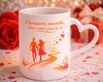 Couple Mug with Heart Handle – Love Mug – Valentine's Day Gift – Romantic Love Mug – Valentine's Day Mug – Love Gift – Valentine Mug