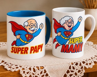 Super Grandpa or Super Grandma Mug – Grandparents’ Day Gift – Funny Hero Mug – Gift Idea for Grandpa and Grandma