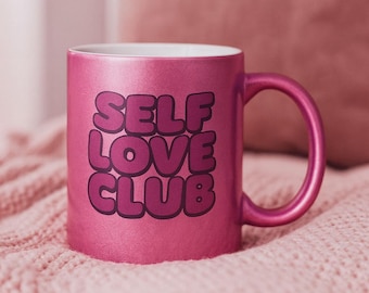 Self Love Club Pink Mug – Self Care Gift, Glitter Empowerment Mug, Feminine Pampering Gift Idea, Flirty Aesthetic