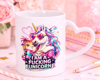 Unicorn Mug with Heart Handle – Fun & Provocative Unicorn Cup – Original Humorous Gift – Unicorn mug – Funny Unicorn cup – Humorous gift for women