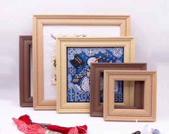 Magnetic Cross Stitch Frame: Beige Needlework Display with Stand