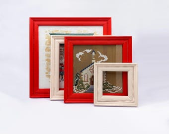 Magnetic Cross Stitch Frame: Red Needlework Display with Stand