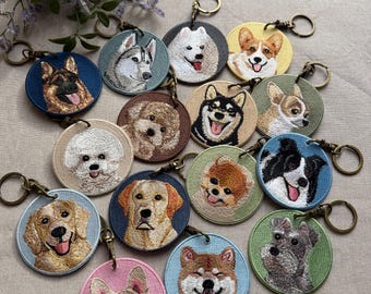 Double-Sided embroidered  Dog Keychain， Bag Charm
