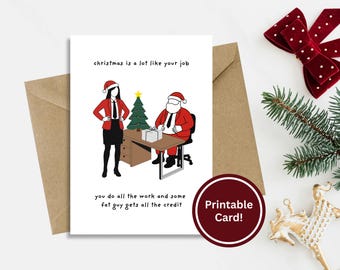 Funny Christmas Card - Work Humor, Printable 4x6 (PDF, JPG, PNG)