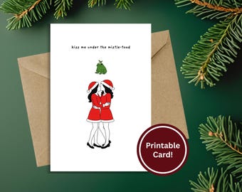 Funny Holiday Card - Kiss me Under the Mistle-Toad - Downloadable & Printable Christmas Card 4x6