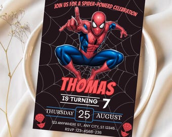 Spider Man Invitation, Spider-man Boys Birthday Party Digital Invitation, Kids Birthday Card, Digital Download, Editable Template