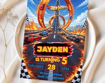 Bewerkbare Hot Cars verjaardagsuitnodiging, Hot Cars Let's Race verjaardagsfeestje digitale uitnodiging, jongens verjaardagskaart, instant digitale download