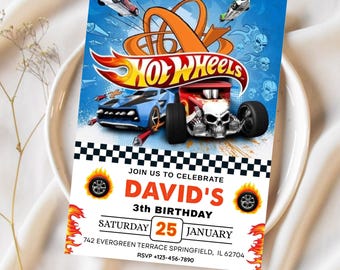 Hot Wheels Race Car Birthday Invitation, Editable Canva Template (Digital Download)