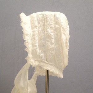 Vintage Baby Bonnet | 1900 Handmade White Batiste Cotton and Lace Baby Bonnet | Vintage Baby Bonnet | Size 3 - 6 Months