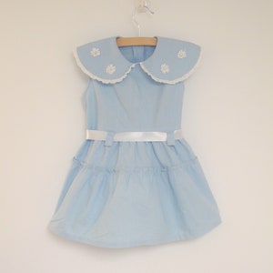 Vintage Baby Dress 1950's Light Blue and White Sleeveless Cotton Baby Dress 1950s Blue Baby Dress Vintage Baby Dress Size 3T image 1