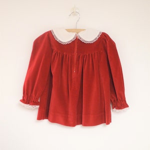 Vintage Baby Dress 1960's Handmade Red Velveteen Baby Dress Velvet Baby Dress Size 18 24 Months image 4