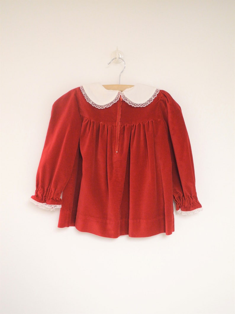 Vintage Baby Dress 1960's Handmade Red Velveteen Baby Dress Velvet Baby Dress Size 18 24 Months image 4