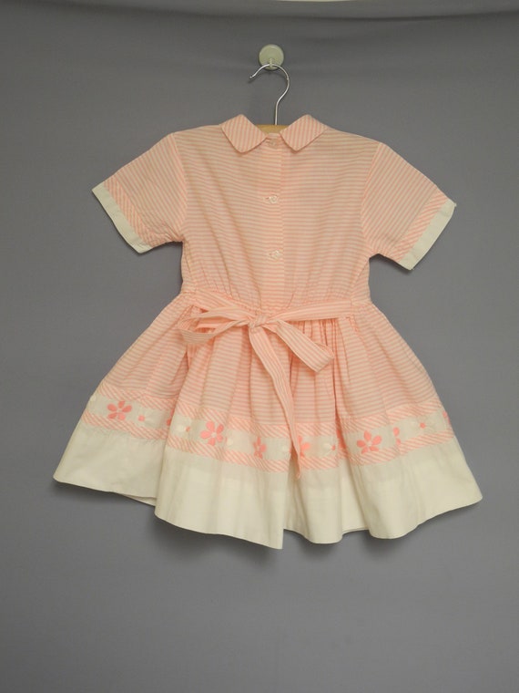 Vintage Girls Clothes | 1950s Pink and White Stri… - image 3