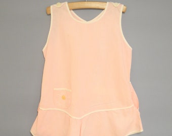 Vintage Baby Romper | 1930s Handmade Pink and White Sleeveless Baby Romper | Vintage Baby Romper | Size 2T