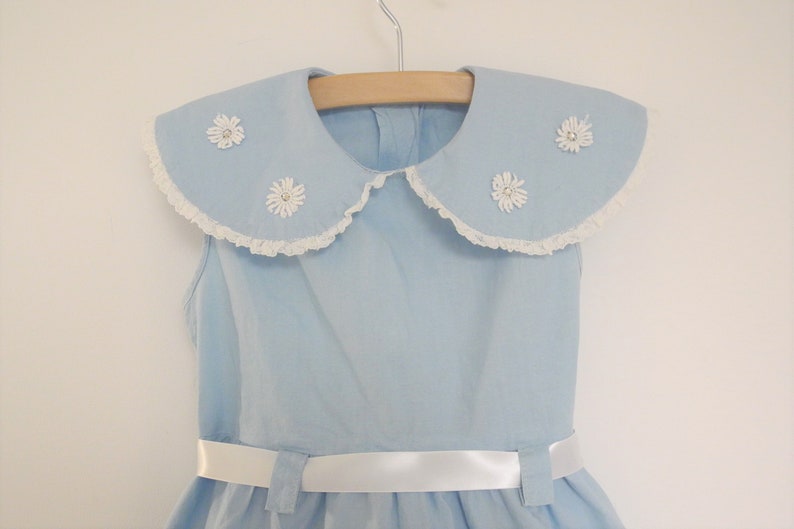 Vintage Baby Dress 1950's Light Blue and White Sleeveless Cotton Baby Dress 1950s Blue Baby Dress Vintage Baby Dress Size 3T image 2