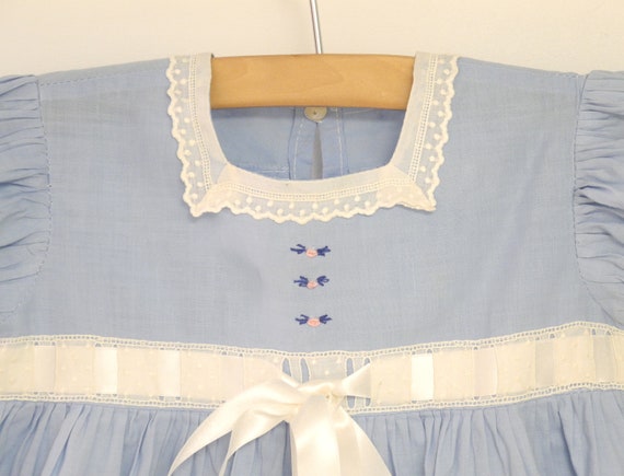 Vintage Baby Dress | 1940s Sky Blue and White Lac… - image 2