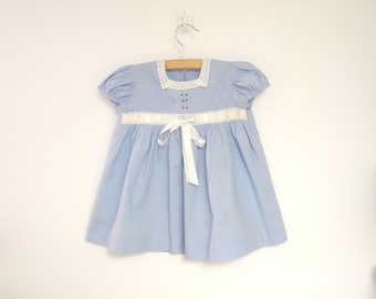 Vintage Baby Dress | 1940s Sky Blue and White Lace Baby Dress | 1940s Baby Dress | Size 9 - 12 Months