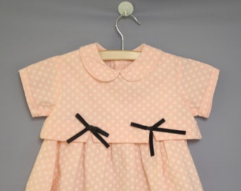 Vestido de bebé vintage de los años 50, rosa y blanco, de algodón con lunares - Talla 18-24 meses