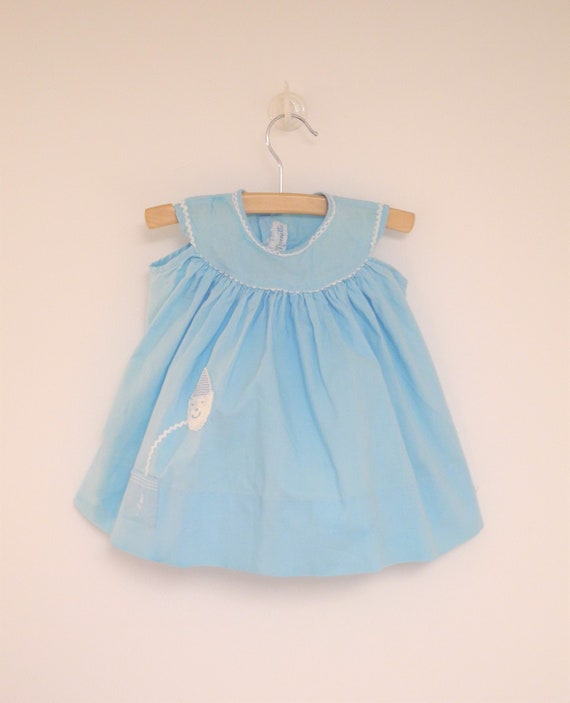 Vintage Baby Dress | 1950's Bright Blue and White