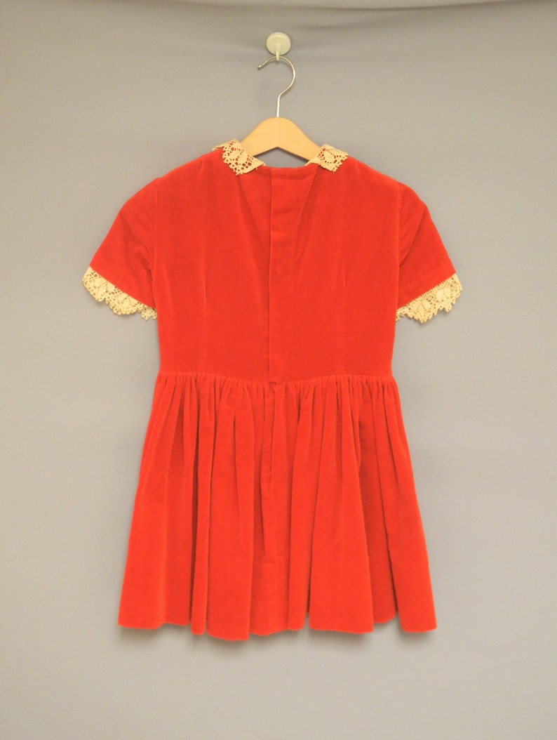 Vintage Girls Dress 1950's Handmade Red Velvet Girl's Dress Vintage Girl's Velvet Dress Size 6 7 image 6