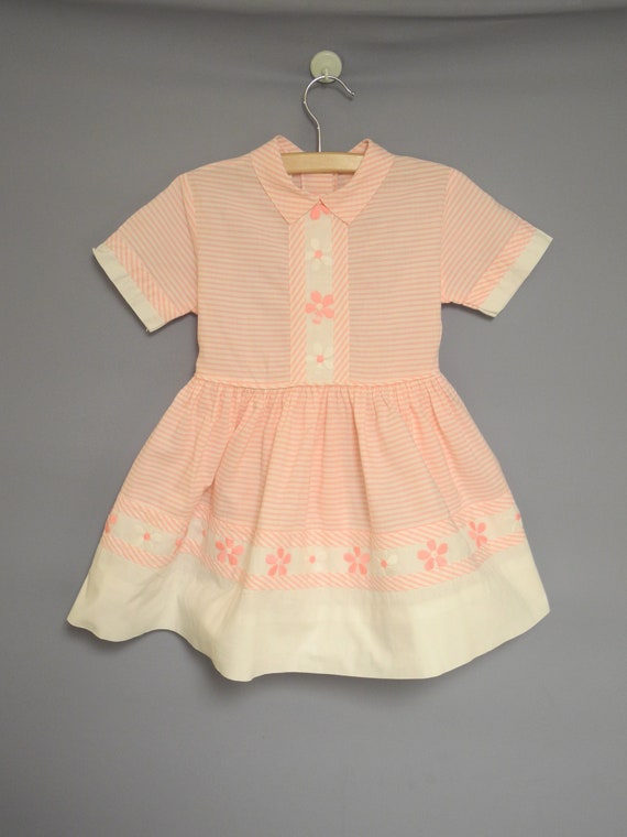 Vintage Girls Clothes | 1950s Pink and White Stri… - image 2