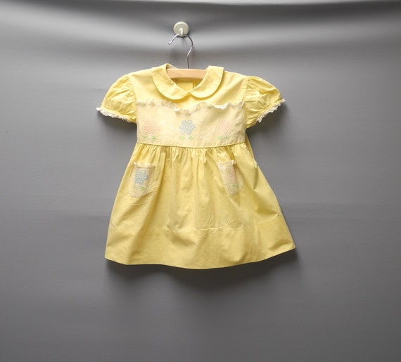 Vintage Baby Clothes, 1950's Yellow and White Lac… - image 1