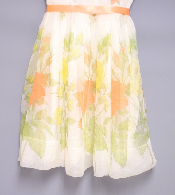 Vintage Girls Dress | 1960's Ivory Floral Chiffon… - image 4