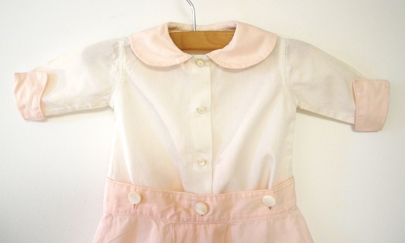 Vintage Baby Clothes, 1930's Pale Pink and White Baby Girl Dress Set, Vintage Baby Dress, Pink Baby Dress, White Baby Dress, Size 6 Months image 2