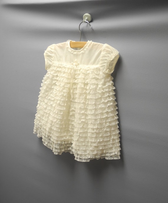 Vintage Baby Clothes, 1950's Cream Lace Baby Girl… - image 3