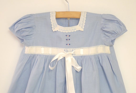 Vintage Baby Dress | 1940s Sky Blue and White Lac… - image 3