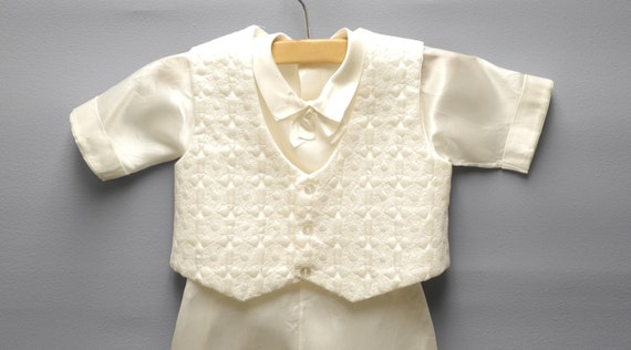 Vintage Baby Clothes, 1950's Ivory Satin Baby Boy… - image 3