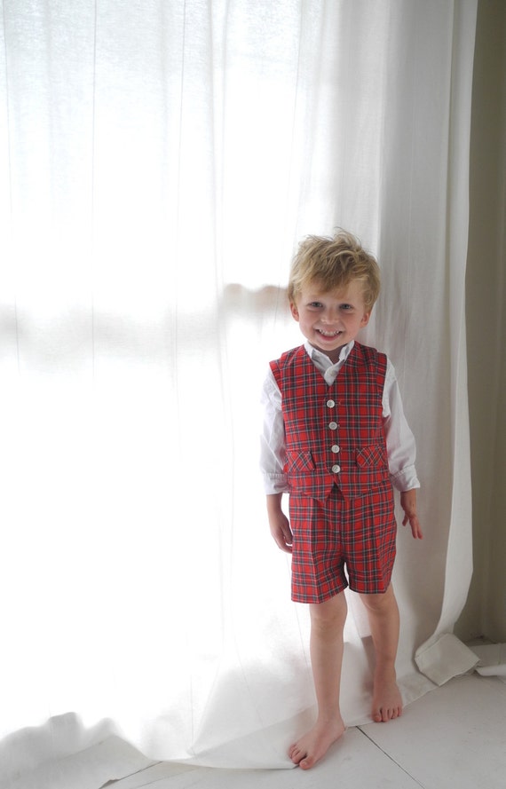 Vintage Baby Suit | 1950s Red Plaid Baby Boy Suit 