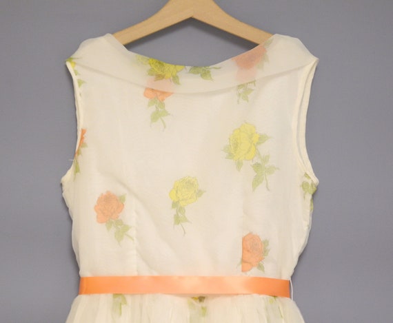 Vintage Girls Dress | 1960's Ivory Floral Chiffon… - image 3