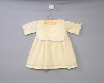 Vintage Baby Dress | 1920s Handmade Cream and Blue Baby Dress | 1920s Cream Baby Dress | Vintage Baby Dress | Size 0 - 3 Months