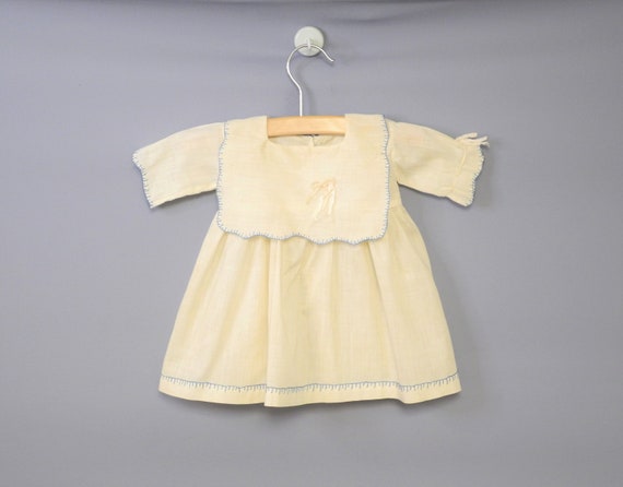 Vintage Baby Dress | 1920s Handmade Cream and Blu… - image 1