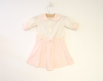 Vintage Baby Clothes, 1930's Pale Pink and White Baby Girl Dress Set, Vintage Baby Dress, Pink Baby Dress, White Baby Dress, Size 6 Months