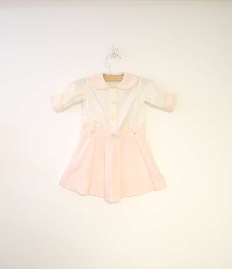 Vintage Baby Clothes, 1930's Pale Pink and White Baby Girl Dress Set, Vintage Baby Dress, Pink Baby Dress, White Baby Dress, Size 6 Months image 1