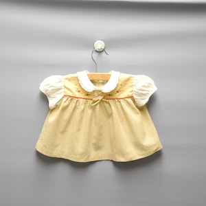 Vintage Baby Dress | 1950s Tan and White Gingham Check Baby Dress Set | Vintage Baby Sun Dress | Size 3 - 6 Months