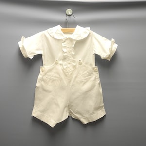 Barboteuse bébé vintage | Combi-short blanc deux pièces pour bébé garçon des années 1920 | Barboteuse bébé vintage | Taille 3T