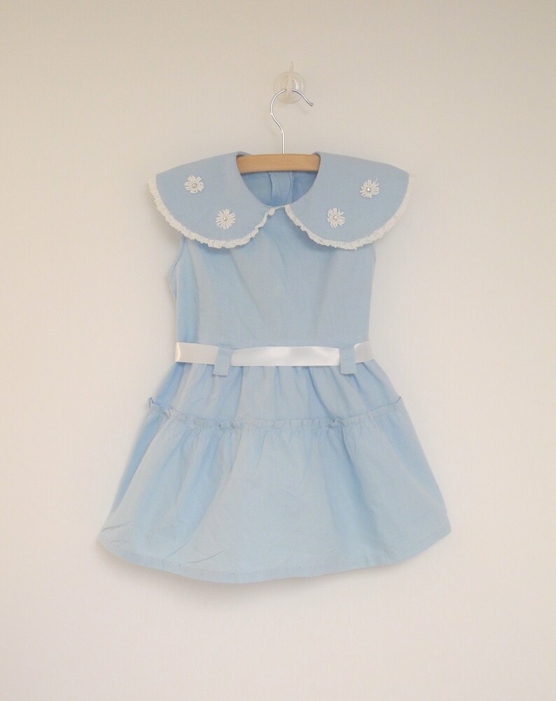 Vintage Baby Dress 1950's Light Blue and White Sleeveless Cotton Baby Dress 1950s Blue Baby Dress Vintage Baby Dress Size 3T image 1