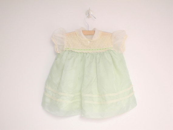 Vintage Baby Dress | 1950's Handmade Mint Green a… - image 1