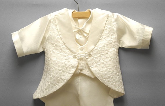 Vintage Baby Clothes, 1950's Ivory Satin Baby Boy… - image 2