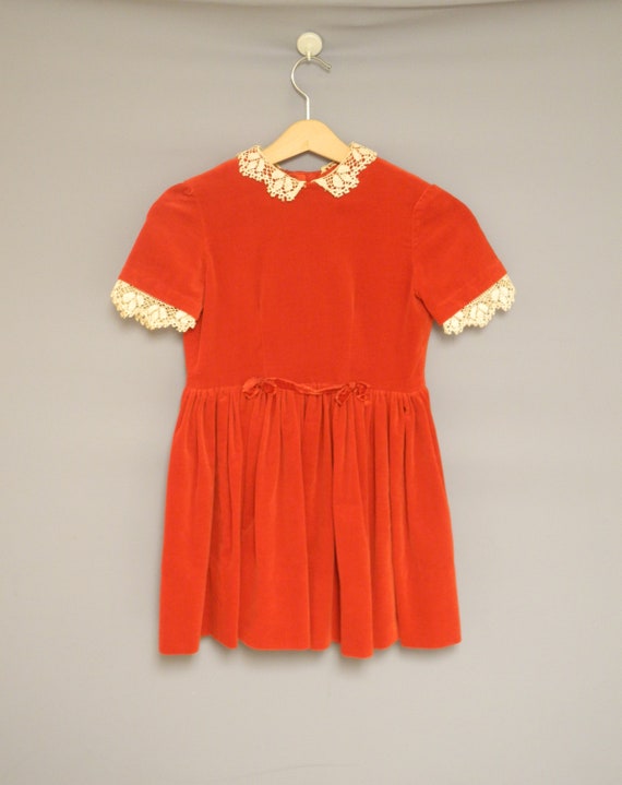 Vintage Girls Dress | 1950's Handmade Red Velvet … - image 2
