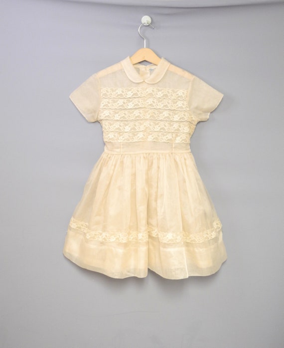 Vintage Girls Clothes | 1950's Beige Chiffon Girl… - image 1