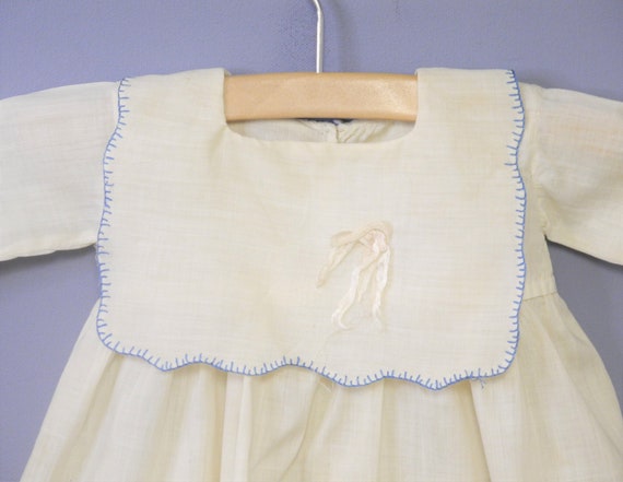 Vintage Baby Dress | 1920s Handmade Cream and Blu… - image 2