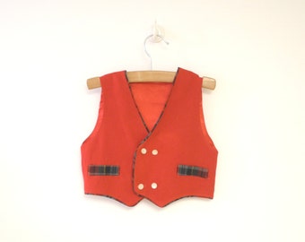 Vintage 1960s Handmade Red Baby Vest - Size 2T