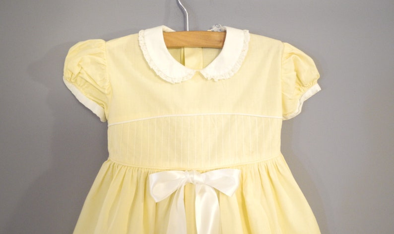 Vintage Baby Clothes 1950's Yellow and White Cotton Baby Dress Vintage Baby Dress Size 9 12 Months image 2